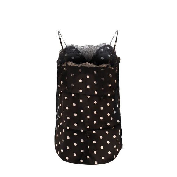 Pre Loved Cami Nyc Vintage Polka Dot Cami Top Lace Detail Women black print Tank - Picture 2 of 4